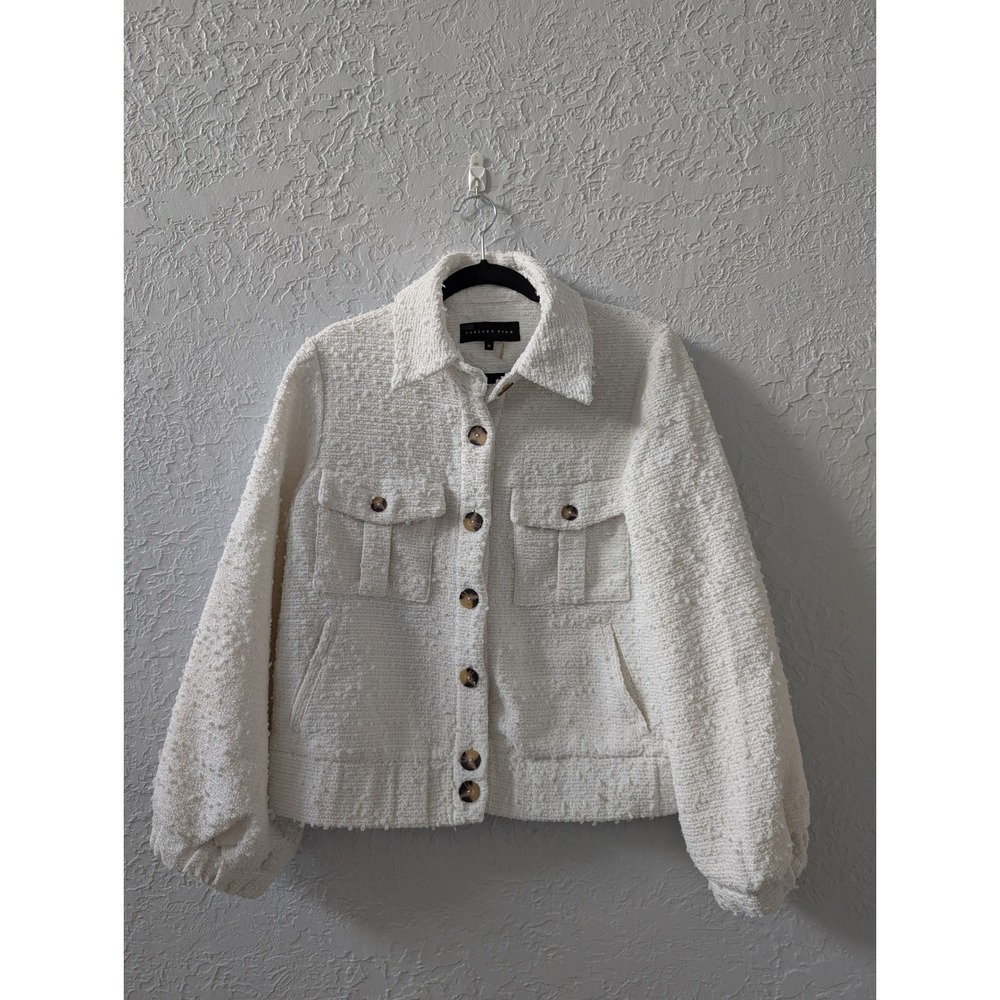 Endless Rose Women Size M White Tweed Boucle Shacket Balloon Sleeve Old Money